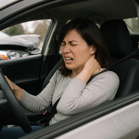 交通事故で追突され首がむち打ちした女性